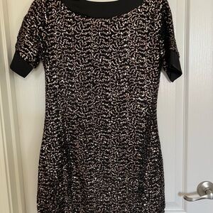 SHEIN Black and Rose Gold Sequin Short Sleeve Mini Dress
